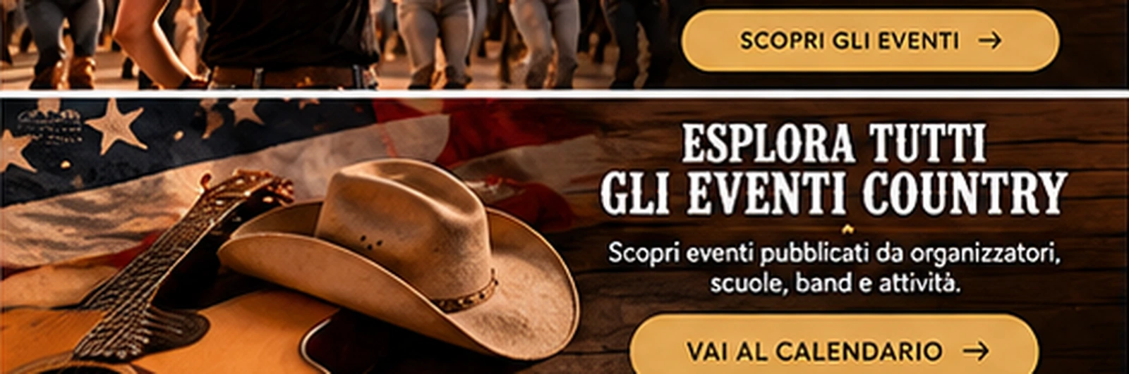 Banner per esplorare gli eventi country dance in calendario