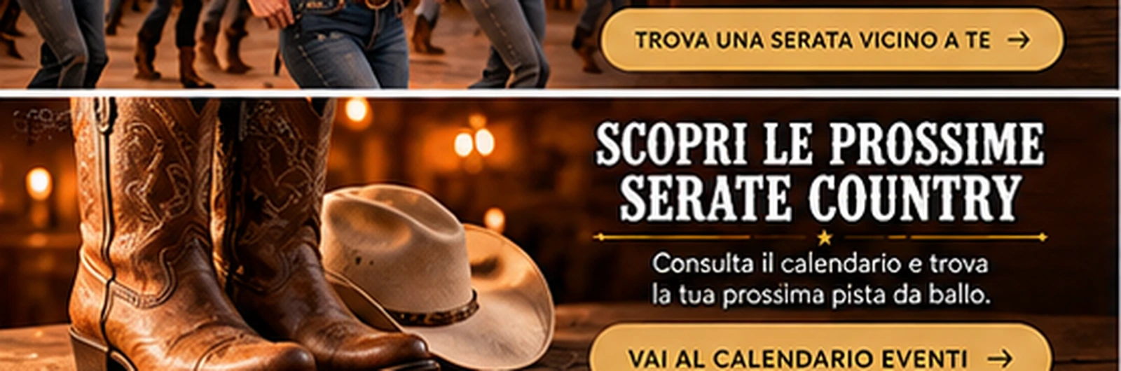 Banner per scoprire le prossime serate country su Country Dance Events